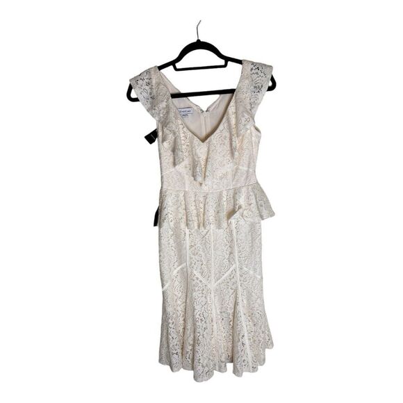 Bebe Jo Jo Lace Ruffle Midi Dress Peplum Ivory Size 0 NWT - Picture 1 of 6